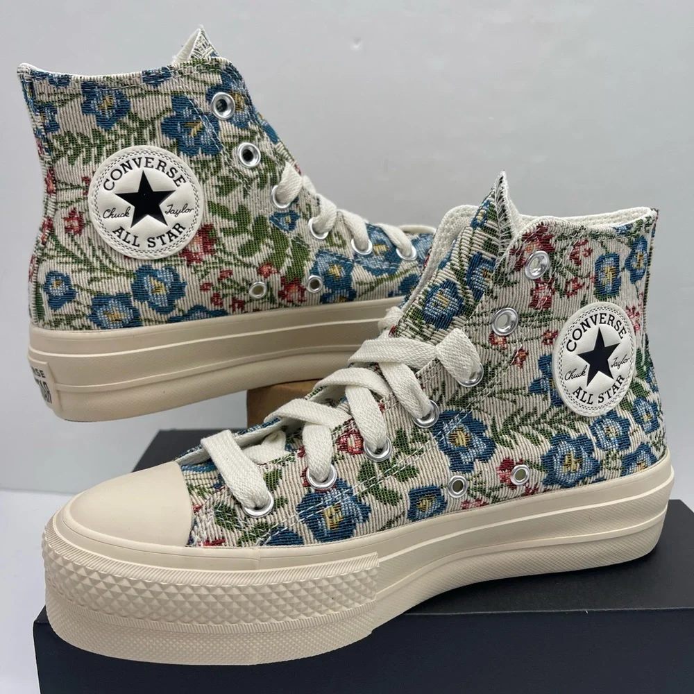 Converse WMNS Floral High-Top CTAS LIFT HI EGRET/NATURAL IVORY Platform Sneakers